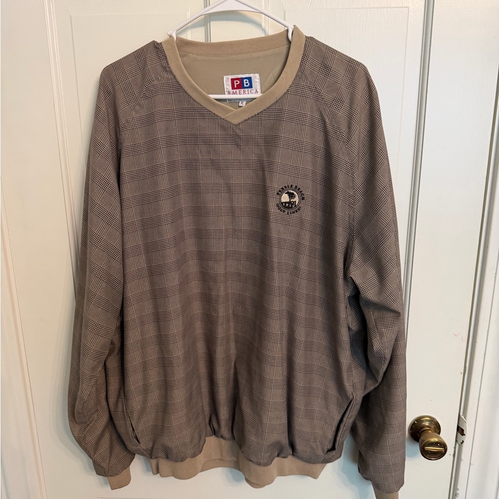 Pebble Beach Men's Brown Plaid V-Neck Pullover Windbreaker